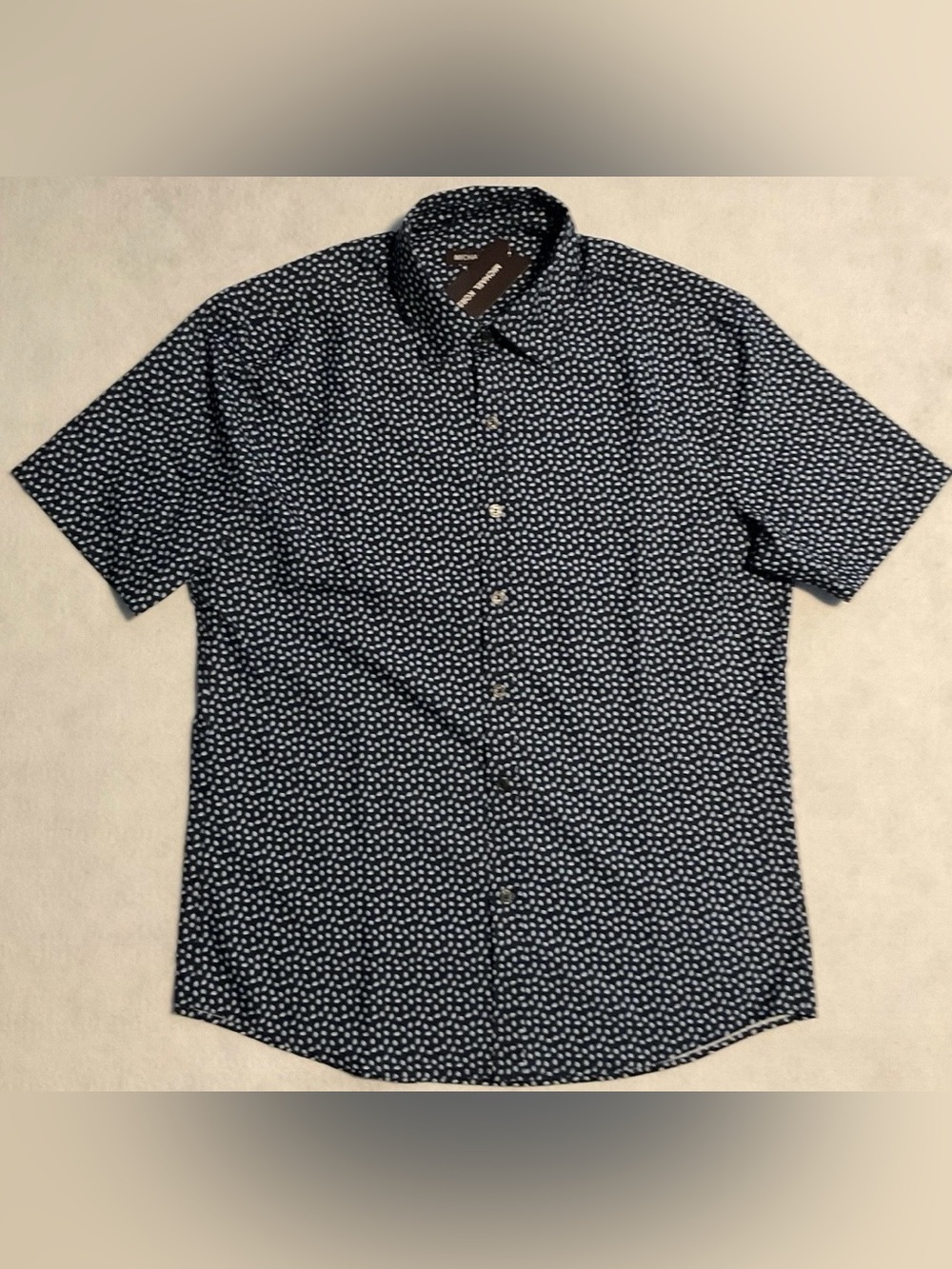 Michael Kors Men's Med Slim Fit Short Sleeve Button Up Shirt Midnight Blue NWT